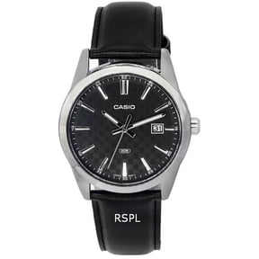 Casio Men’s Black Textured Dial Analog Watch with Leather Strap - MTP-VD03L-1AUDF