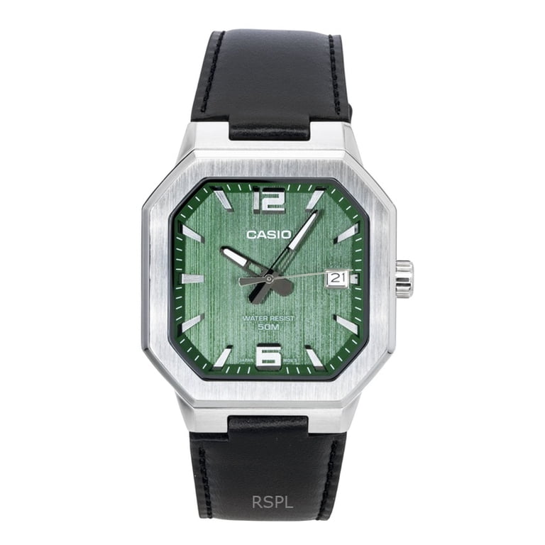美品 CASIO STANDARD MEN MTP-B195L Casio Analog Leather Strap Green Dial Quartz MTP-B195L-3AV Men's