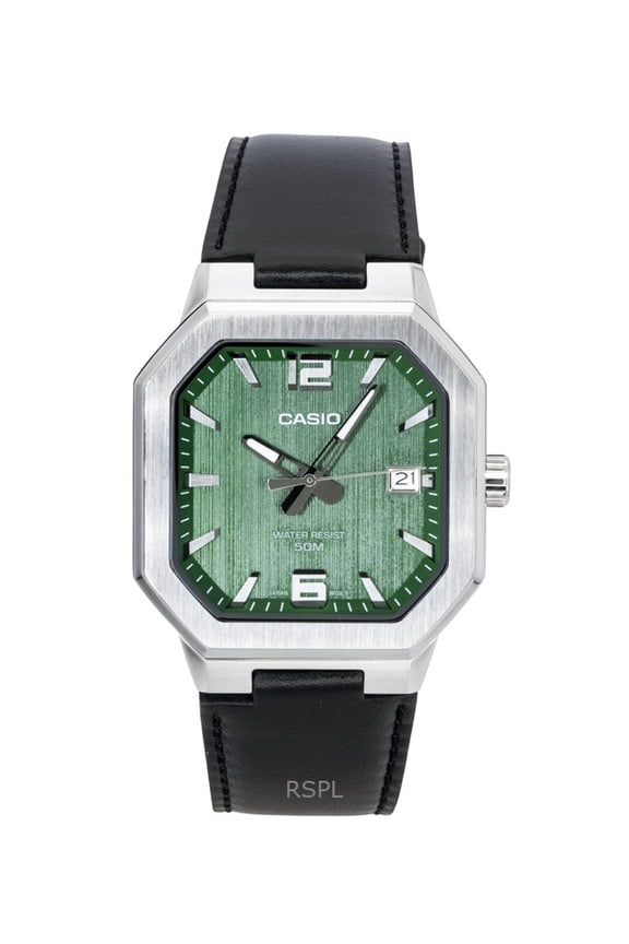 Analog Leather Strap Green Dial Quartz MTP-B195L-3AV Men's Watch