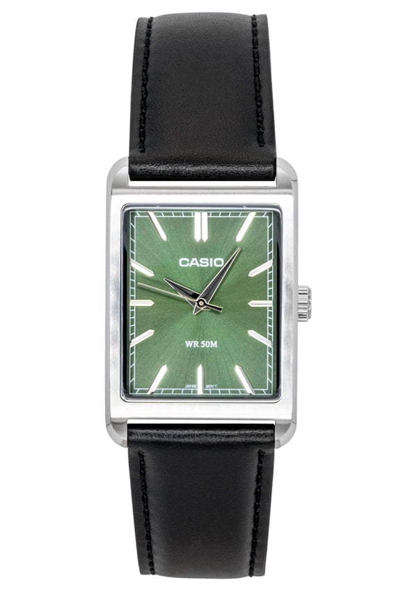 Analog Leather Strap Green Dial Quartz MTP-B215L-3AV Men's Watch