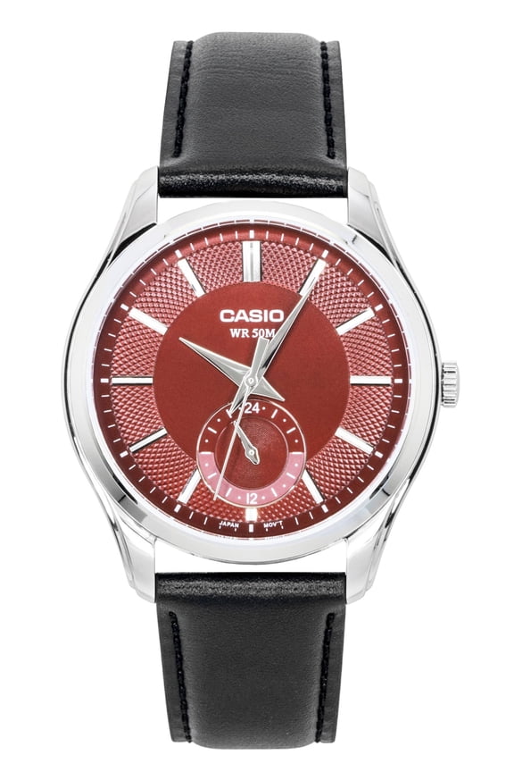 Analog Leather Strap Red Dial Quartz MTP-B315L-4AV Men's Watch