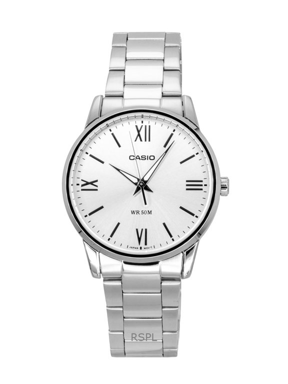 Mens Silver Stainless Steel Watch with Roman Numeral Dial - MTP-1303DD-7AVDF