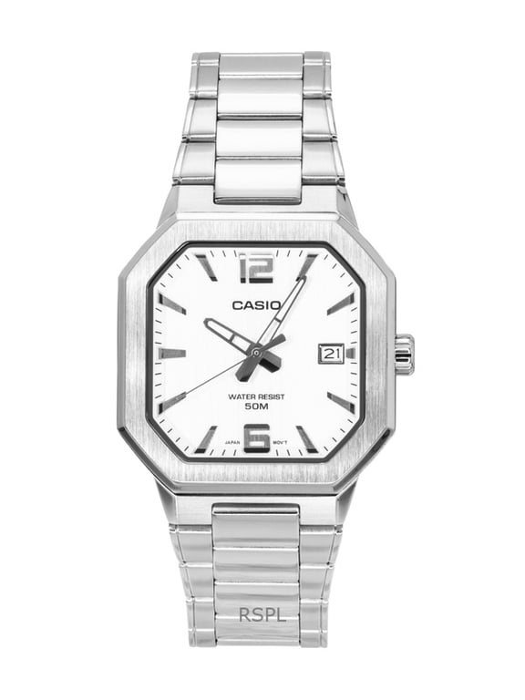Men's Silver Dial Stainless Steel Date Display Watch - MTP-B195D-7AVDF