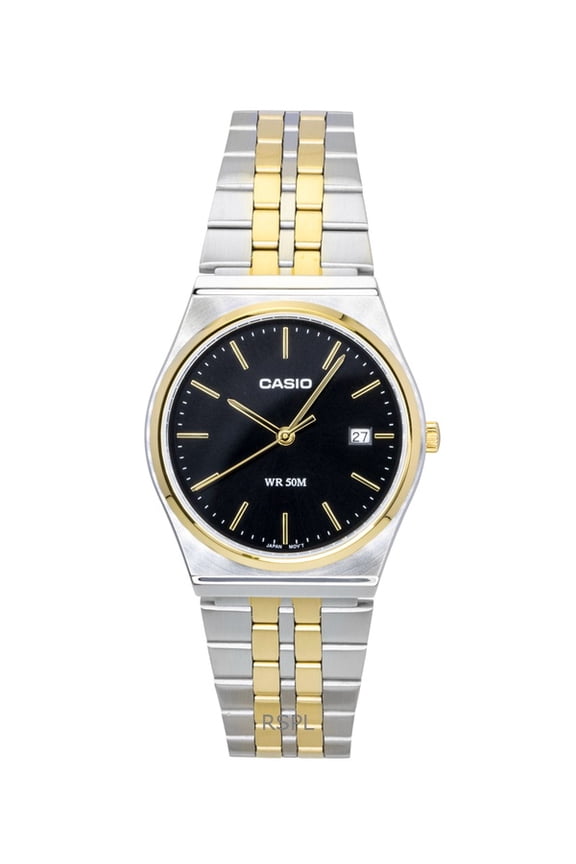 Analog Two Tone Stainless Steel Black Dial Quartz MTP-B145SG-1AV Men's Watch