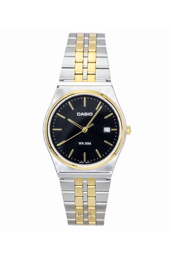 Analog Two Tone Stainless Steel Black Dial Quartz MTP-B145SG-1AV Men's Watch