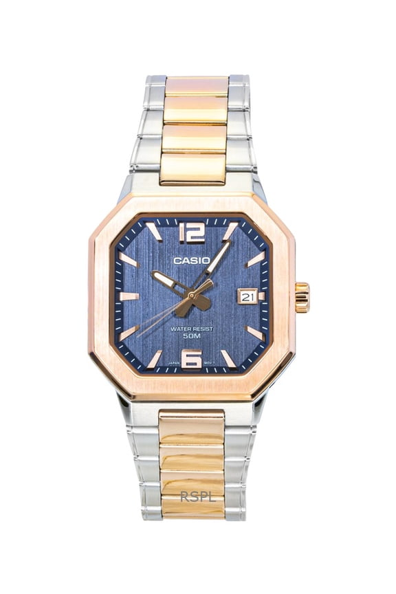 Analog Two Tone Stainless Steel Black Dial Quartz MTP-B195RG-2AV Men's Watch