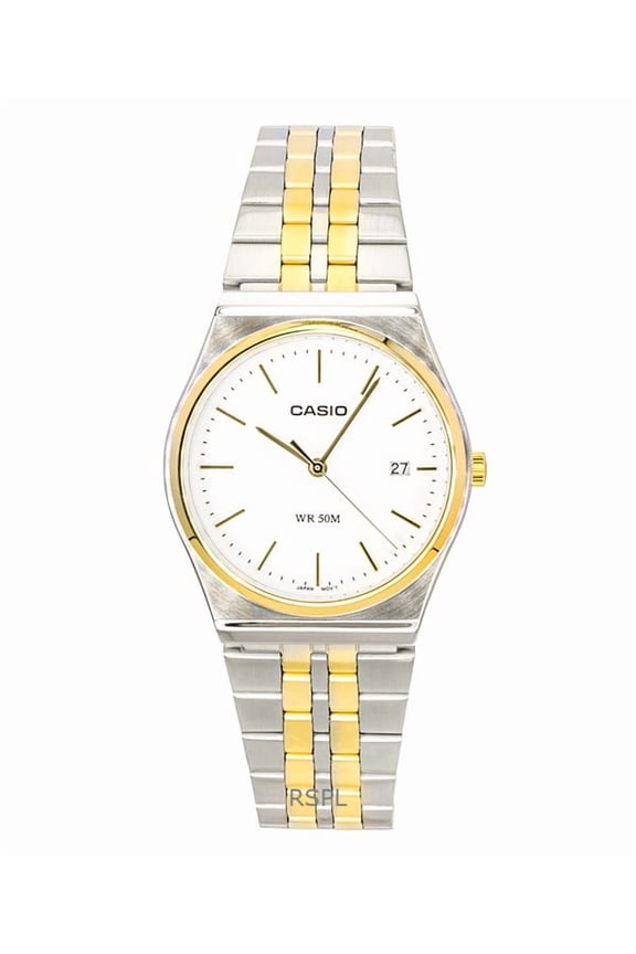 Analog Two Tone Stainless Steel White Dial Quartz MTP-B145SG-7AV Men's Watch