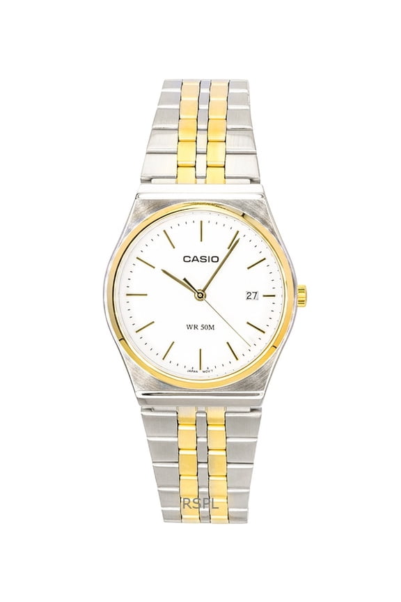 Analog Two Tone Stainless Steel White Dial Quartz MTP-B145SG-7AV Men's Watch