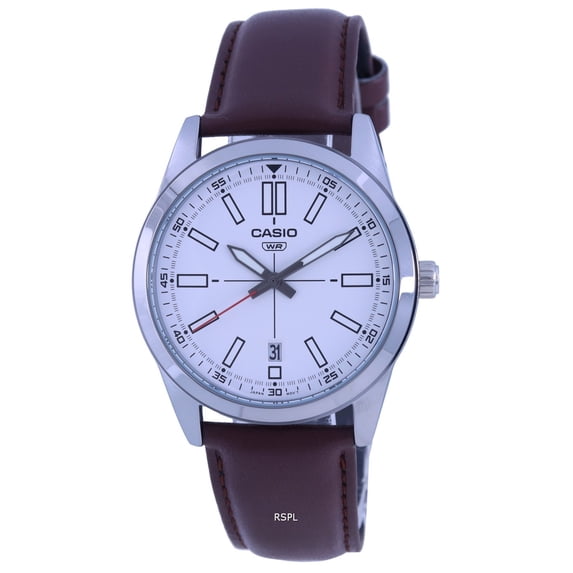 Casio Analog White Dial Leather Strap Quartz MTP-VD02L-7E MTPVD02L-7 Men's Watch