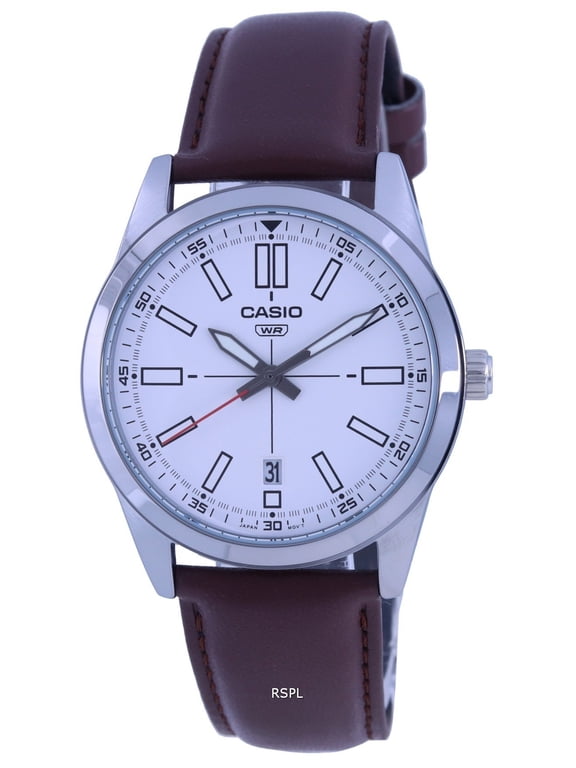 Analog White Dial Leather Strap Quartz MTP-VD02L-7E MTPVD02L-7 Men's Watch