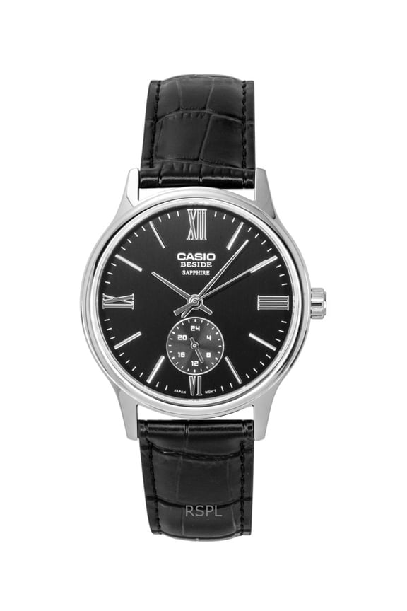 Beside Analog Leather Strap Black Dial Quartz BMS-100L-1AV Men's Watch
