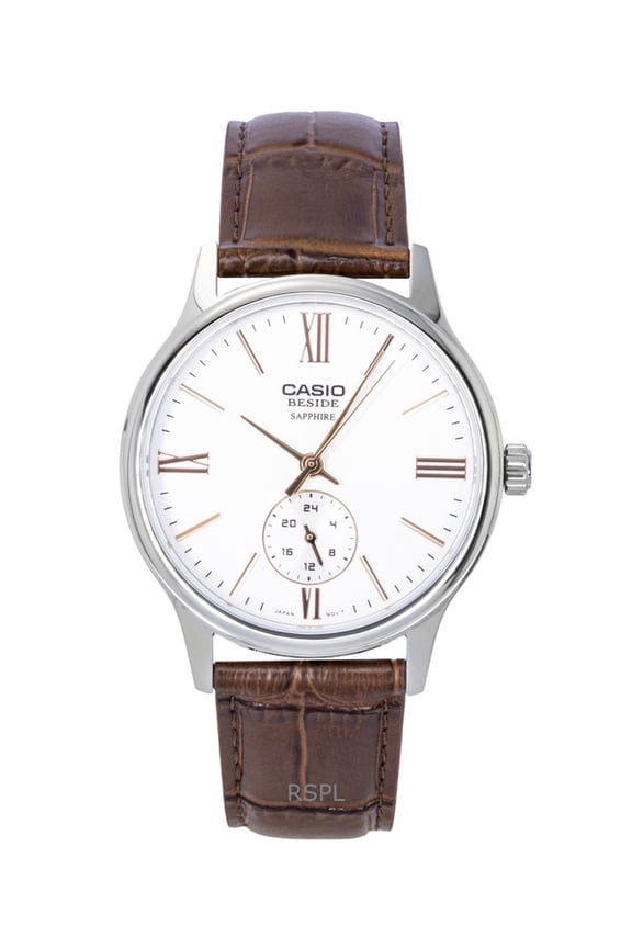 Beside Analog Leather Strap White Dial Quartz BMS-100L-5AV Men's Watch