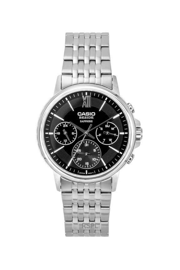 Beside Analog Stainless Steel Black Dial Quartz BMS-300D-1AV Men's Watch