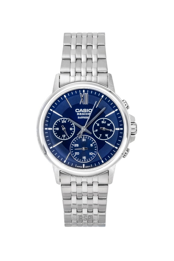 Beside Analog Stainless Steel Blue Dial Quartz BMS-300D-2AV Men's Watch