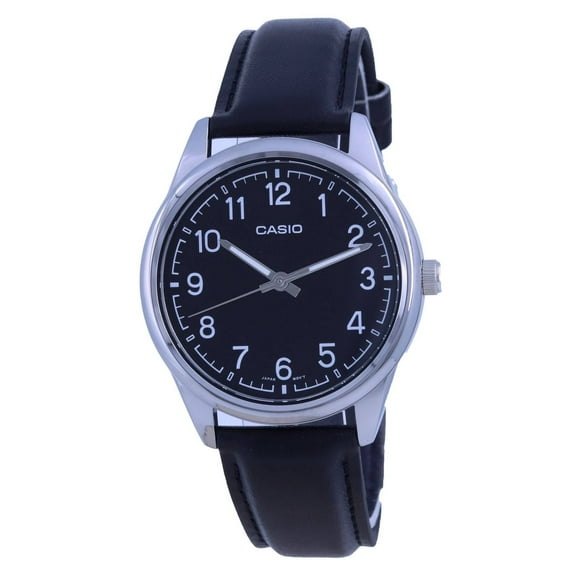 Casio Men’s Black Leather Watch with Black Dial - MTP-V005L-1B4UDF