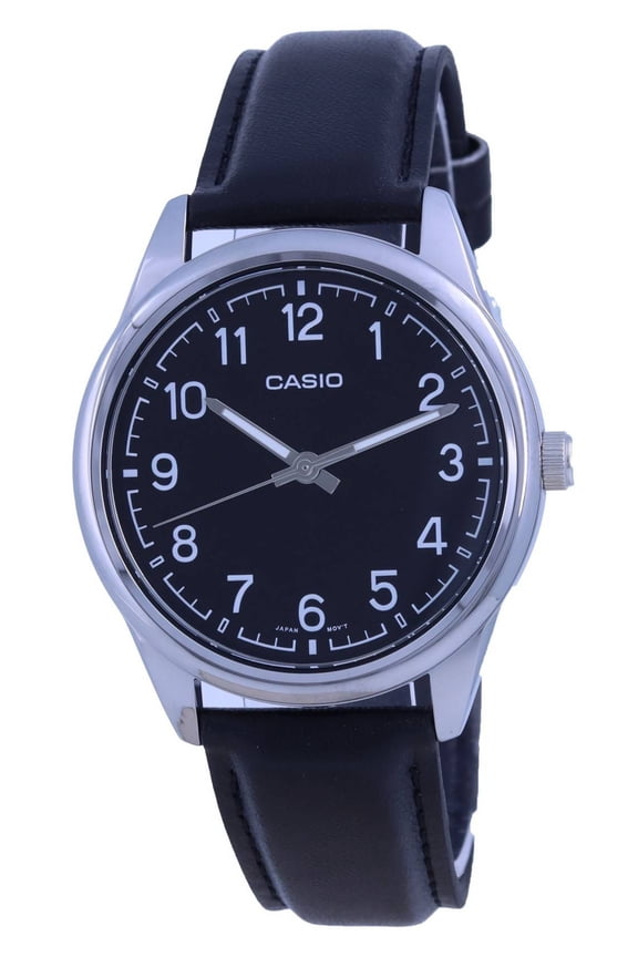 Mens Black Leather Watch with Black Dial - MTP-V005L-1B4UDF