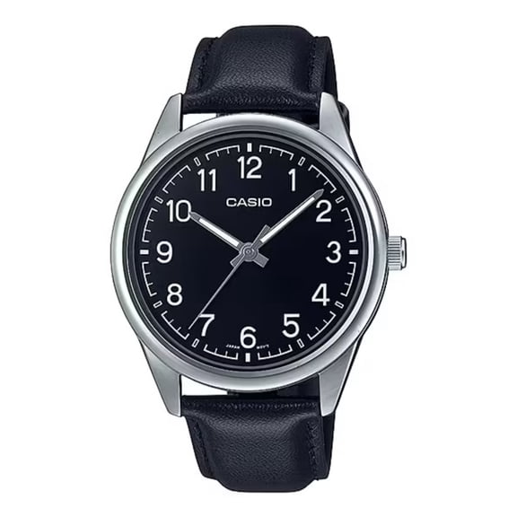 Casio Men’s Black Leather Watch with Black Dial - MTP-V005L-1B4UDF