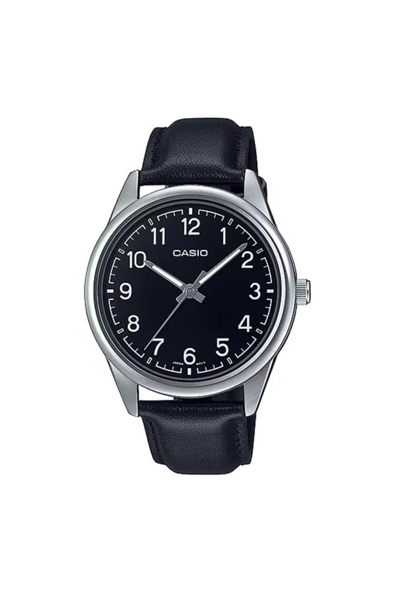 Mens Black Leather Watch with Black Dial - MTP-V005L-1B4UDF