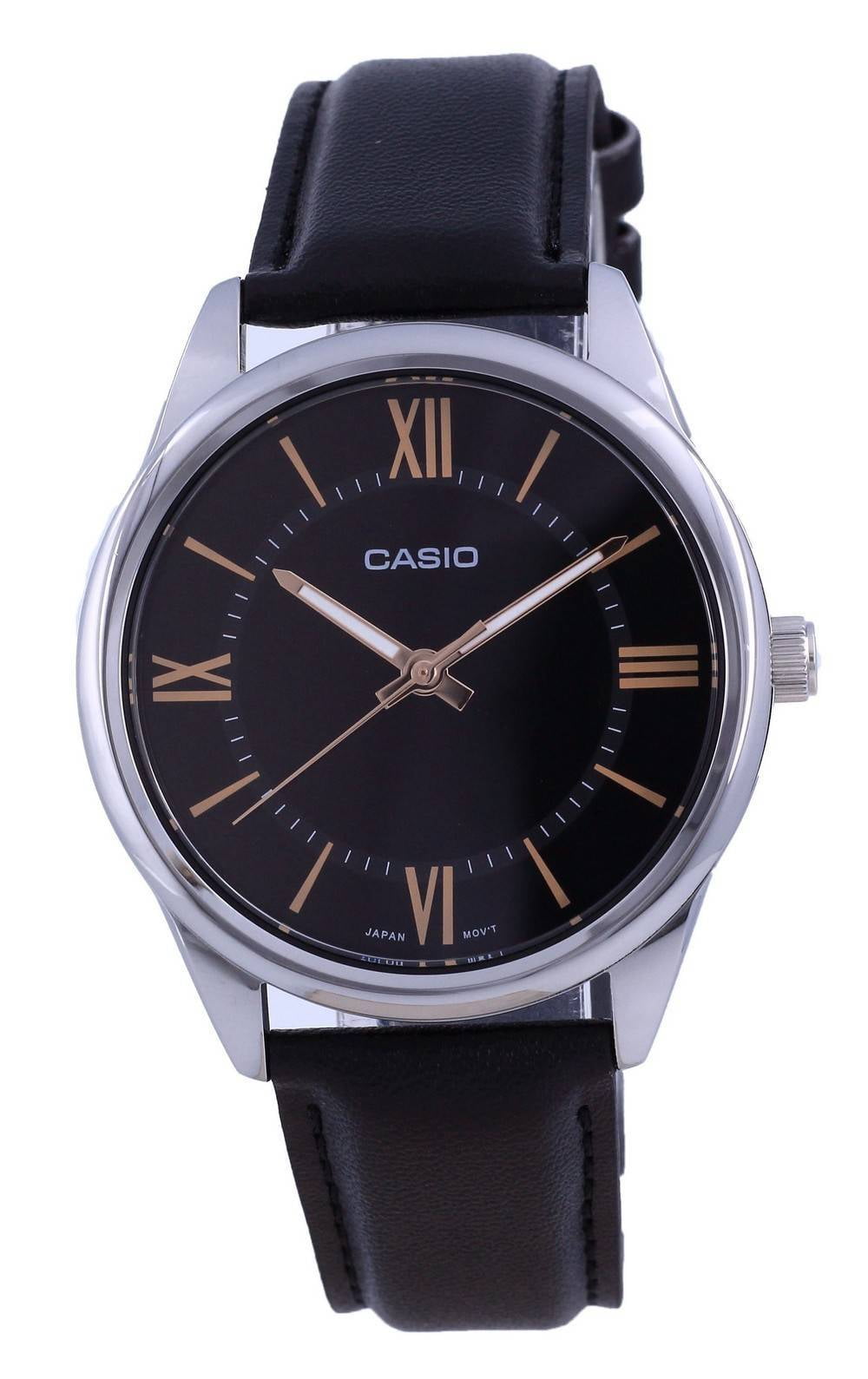 Casio Men’s Black Leather Watch with Black Dial - MTP-V005L-1B5UDF