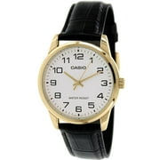Casio Black Leather Gold Bezel Quartz Mens Watch MTP-V001GL-7BUDF