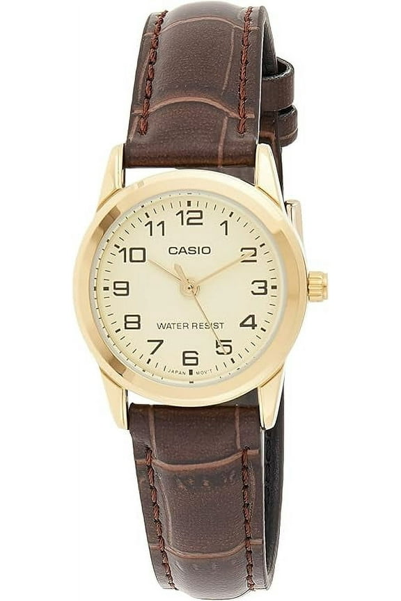 Brown Leather Ladies Watch Analog Gold Face LTP-V001GL-9B