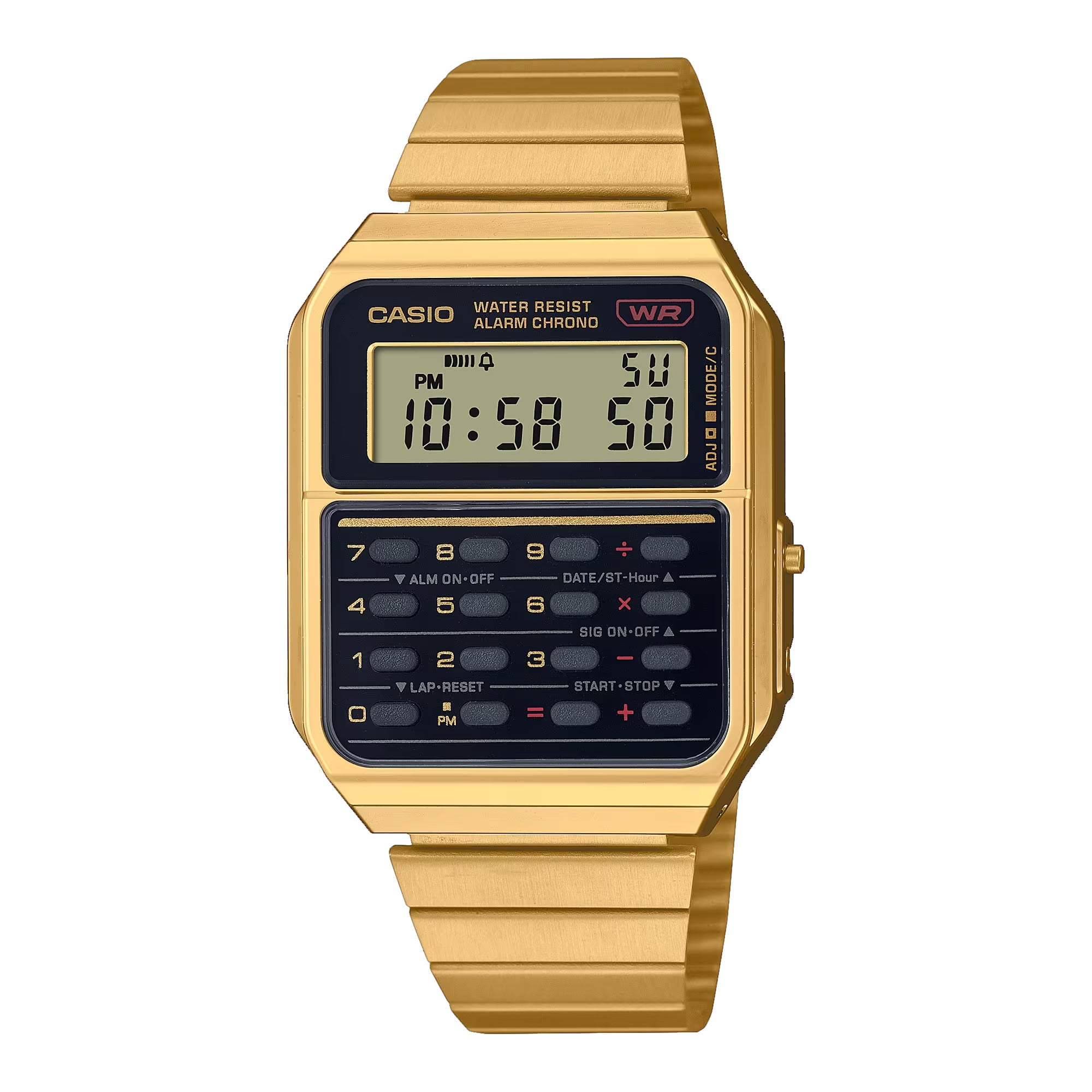 Casio CA500WEG 1AVT Men s Vintage Gold Tone Stainless Steel Band Alarm Chronograph Calculator Watch Walmart