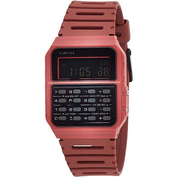 Casio CA53WF-4B Data Bank Calculator Red Resin Band Men's Watch