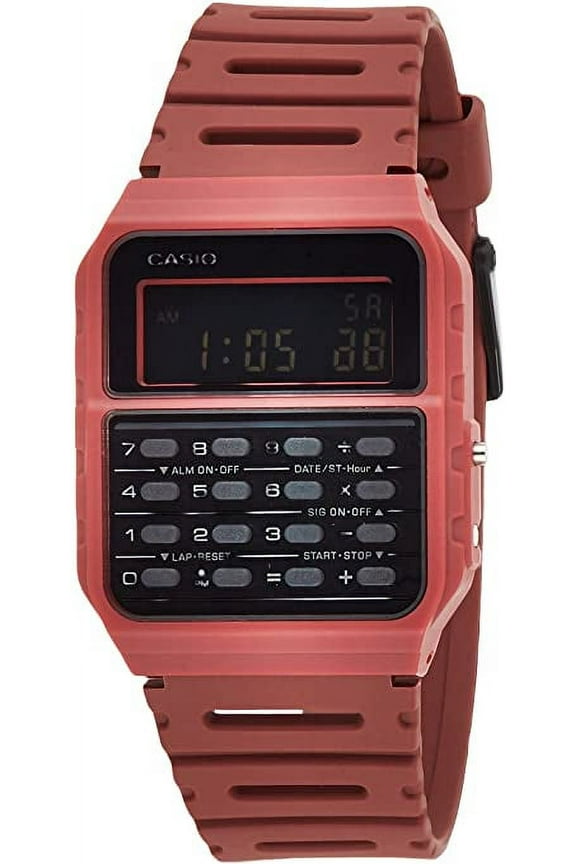CA53WF-4B Data Bank Calculator Red Resin Band Men's Watch