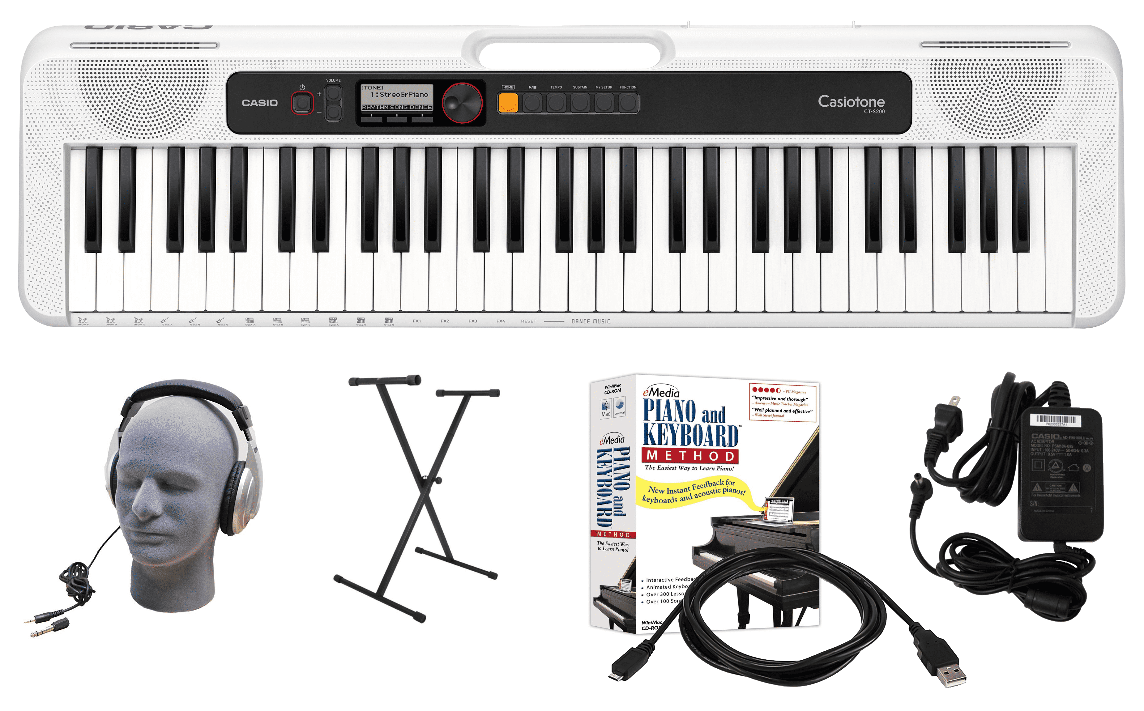 Casio CT-S200BK 61-Key Keyboard with MIDI, Headphones, Stand