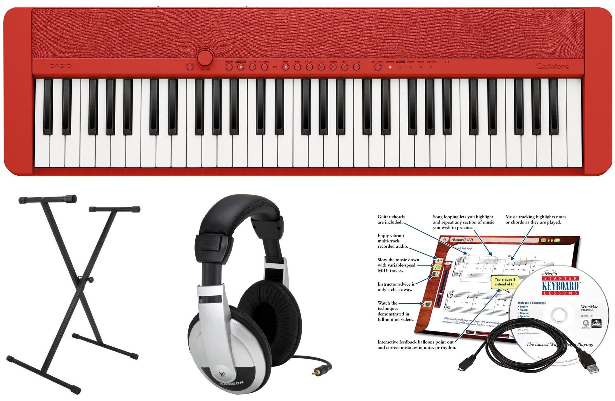Casio CTS1RD EPA Pack with Stand, AC Adapter, Headphones, and Software