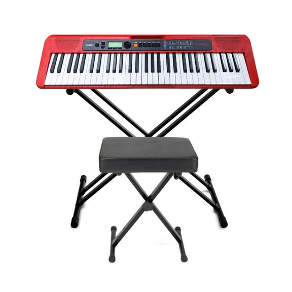 Casio Casiotone CT-S200 61-Key Portable Keyboard (Red) Bundle with Stand and Bench (3 Items)