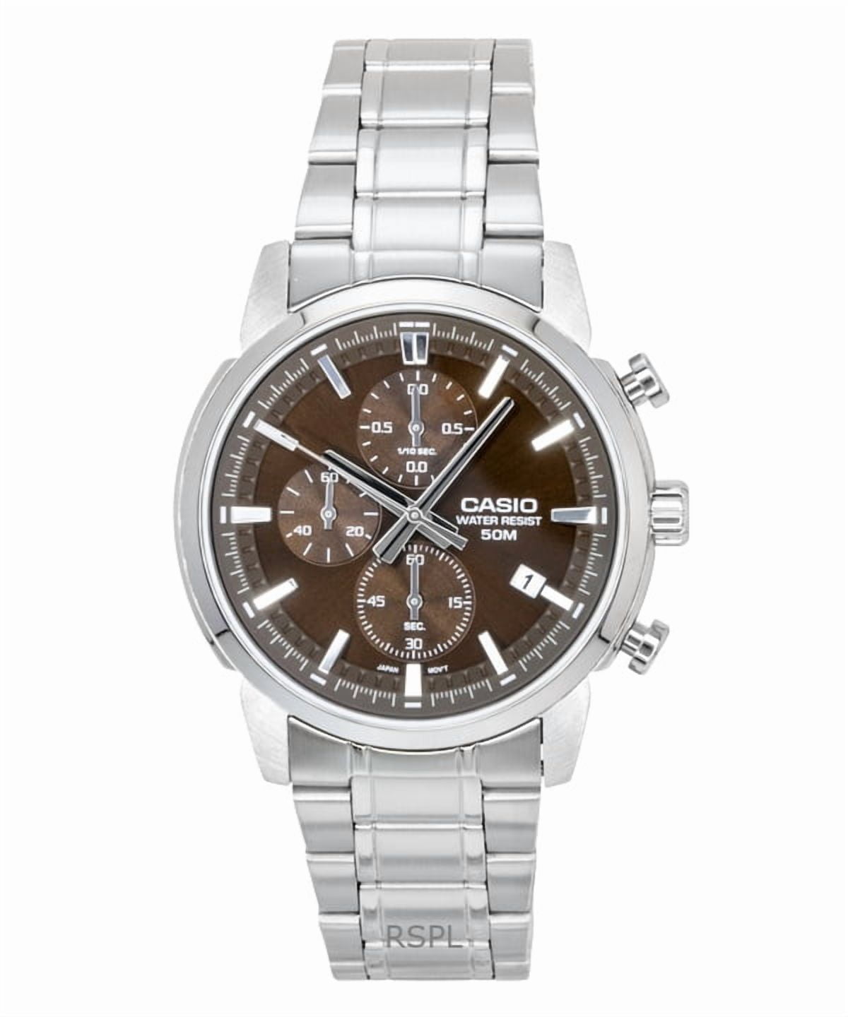 Casio Chronograph Analog Stainless Steel Brown Dial Quartz MTP-E510D-5AV Men's Watch
