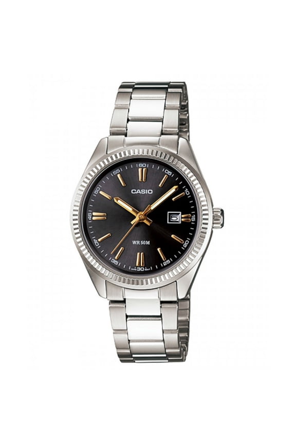 Womens Black Dial Stainless Steel Date Bracelet Watch - LTP-1302D-1A2V