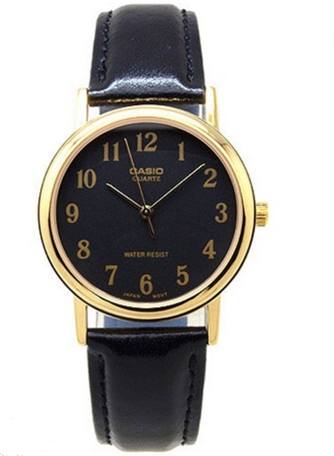 Casio Classic Men Analog Watch Gold Plate Black Leather Mtp 1095q 1b Walmart