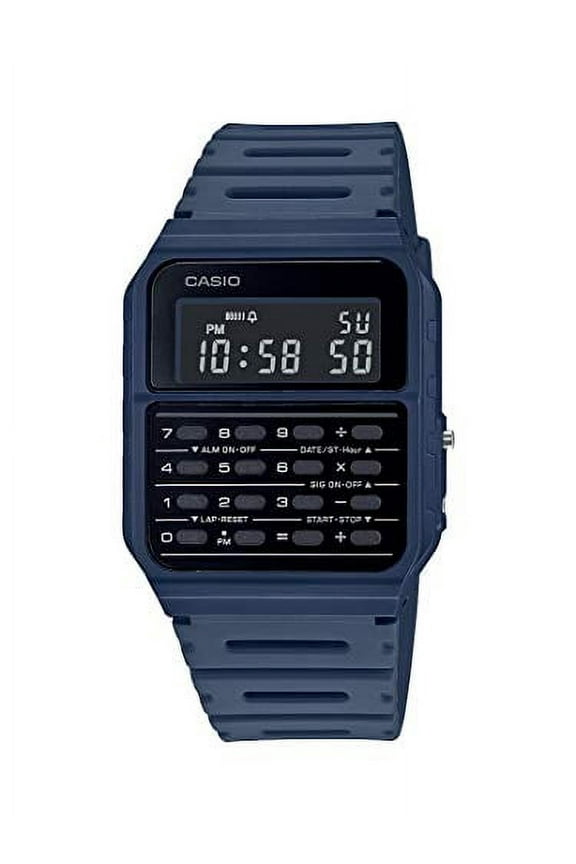 Data Bank Quartz Watch with Resin Strap, Blue, 24.1 (Model: CA-53WF-2BCF)