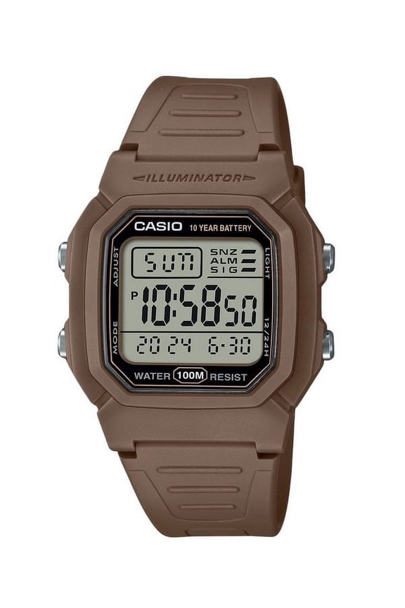 Digital Brown Dual Time Resin Strap Quartz W-800H-5AV 100M Men's Watch