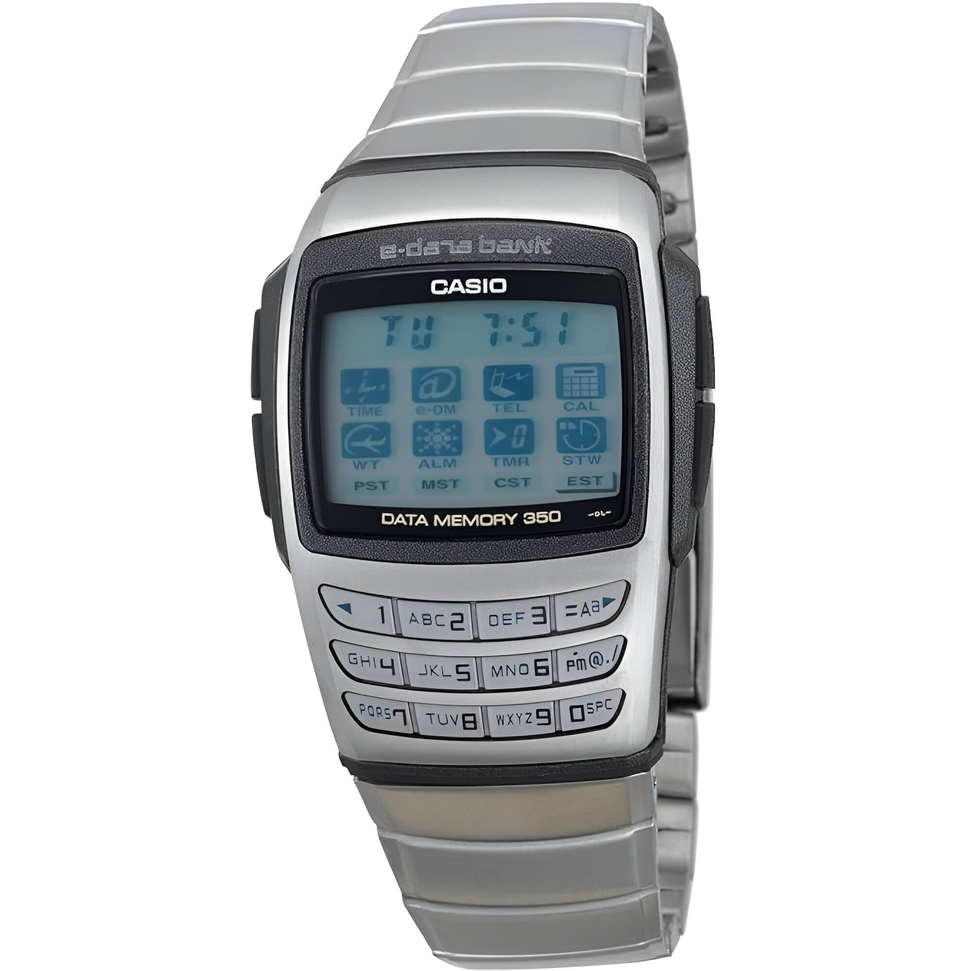 Casio Unisex Databank Digital Watch, Silver Stainless Steel