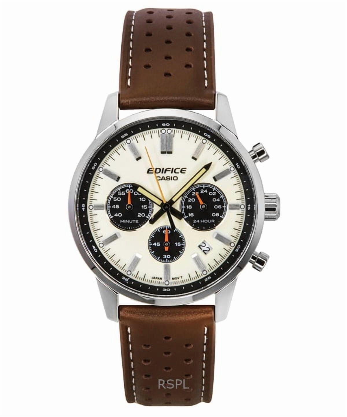 Casio Edifice Analog Chronograph Leather Strap Cream Dial Quartz