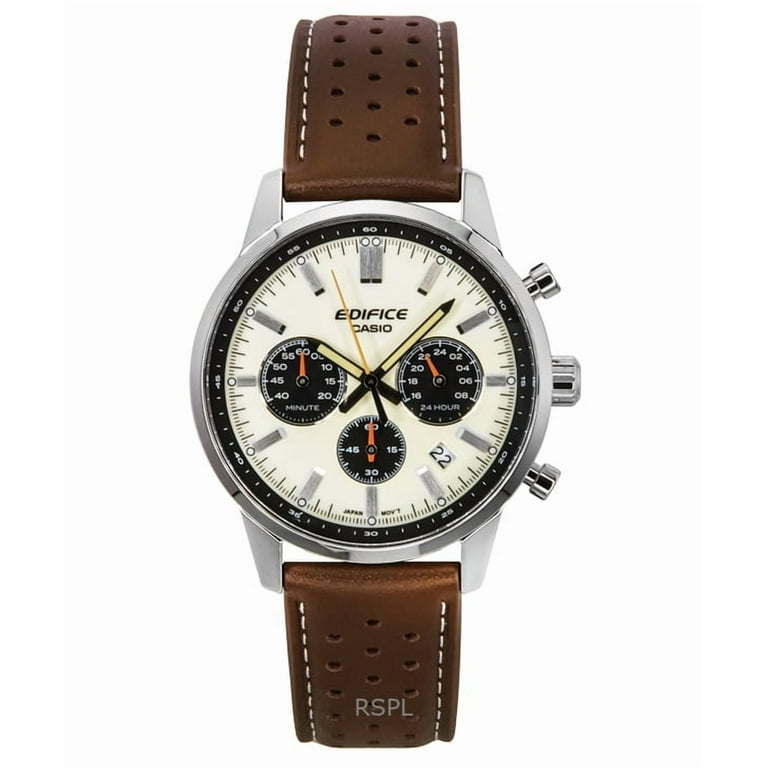 Casio Edifice Analog Chronograph Leather Strap Cream Dial Quartz