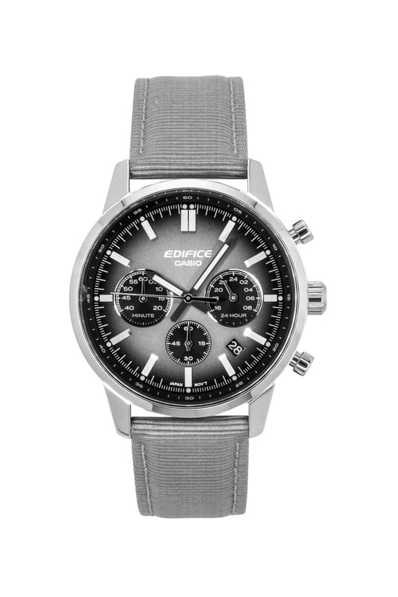 Edifice Analog Chronograph Leather Strap Grey Dial Quartz EFR-575C-8A 100M Men's Watch