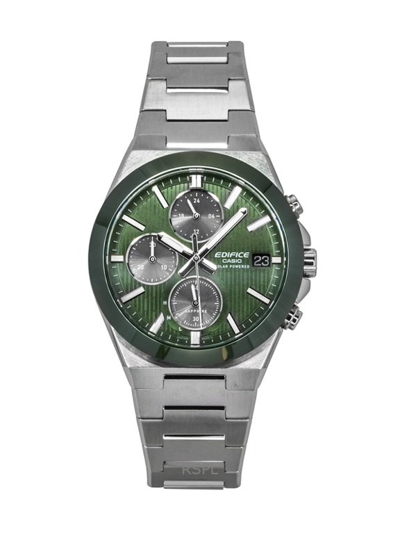 Edifice Analog Chronograph Stainless Steel Green Dial Solar EFS-S650D-3A 100M Men's Watch