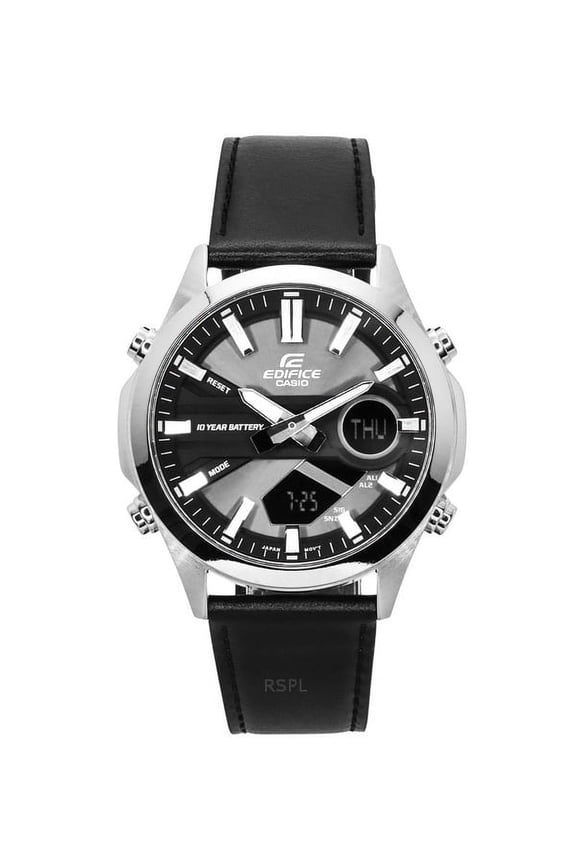 Edifice Analog Digital Leather Strap Grey Dial Quartz EFV-C120L-8A 100M Men's Watch