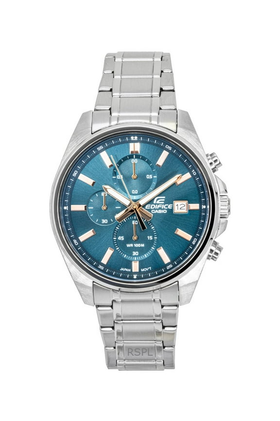 Edifice Analog Standard Chronograph Stainless Steel Turquoise Dial Quartz EFV-610DE-2A 100M Men's Watch
