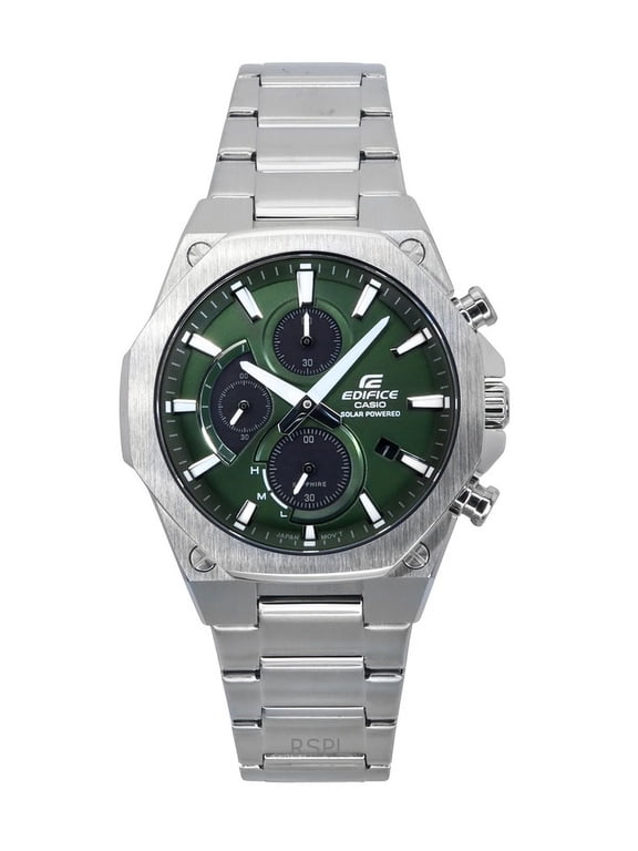 Edifice Slim Line Analog Chronograph Stainless Steel Green Dial Solar EFS-S570D-3A 100M Men's Watch