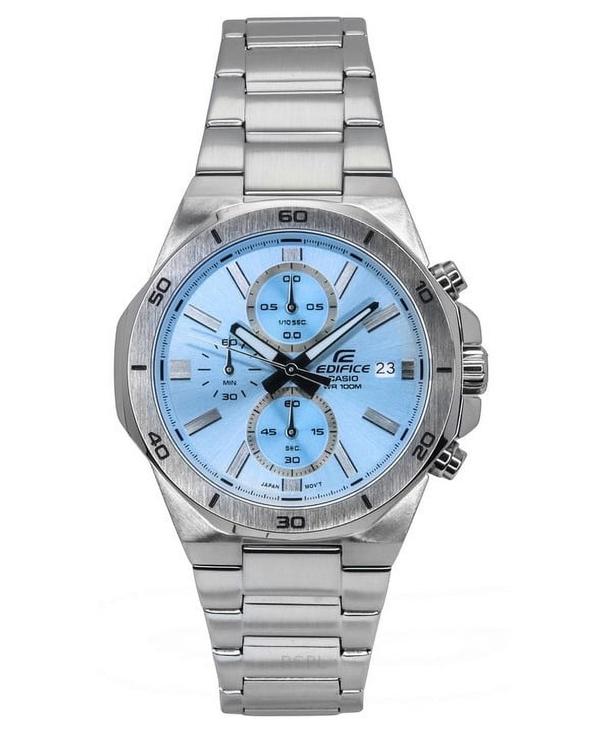 Casio Edifice Standard Chronograph Analog Stainless Steel Blue Dial Quartz EFV-640D-2BV 100M Mens Watch