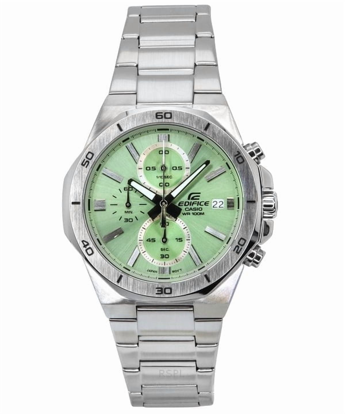 Casio Edifice Standard Chronograph Analog Stainless Steel Green Dial Quartz EFV-640D-3AV 100M Mens Watch