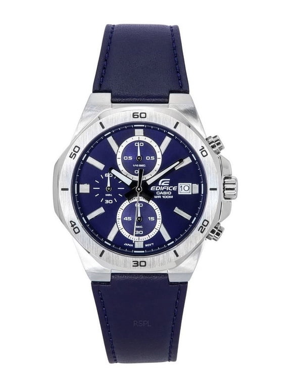 Edifice Standard Chronograph Leather Strap Blue Dial Quartz EFV-640L-2A 100M Men's Watch