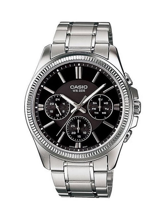 Men's Black Dial Stainless Steel Multi Function Watch - MTP-1375D-1AV