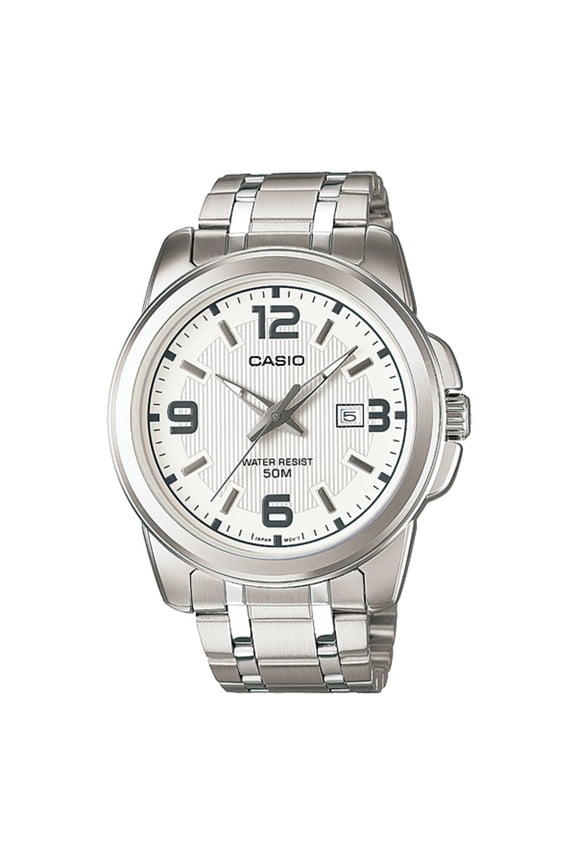 Mens White Dial Stainless Steel Bracelet Watch - MTP-1314D-7AV