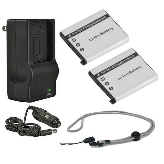 Casio Exilim EX-Z85 High Capacity Batteries (2 Units) + AC/DC Travel Charger + Krusell Multidapt Neck Strap (Black Finish)